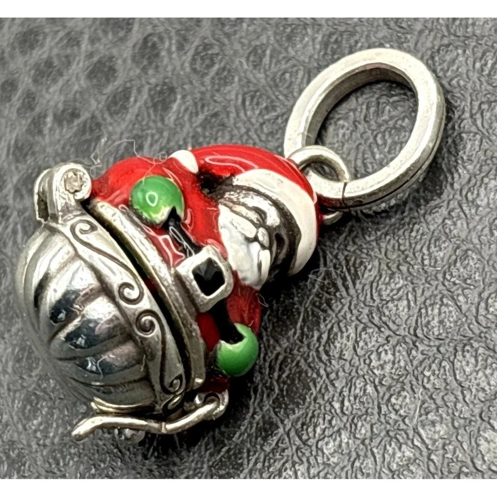 Brighton Santa Claus Christmas Charm Opens Present Pendant Red Green Enamel
